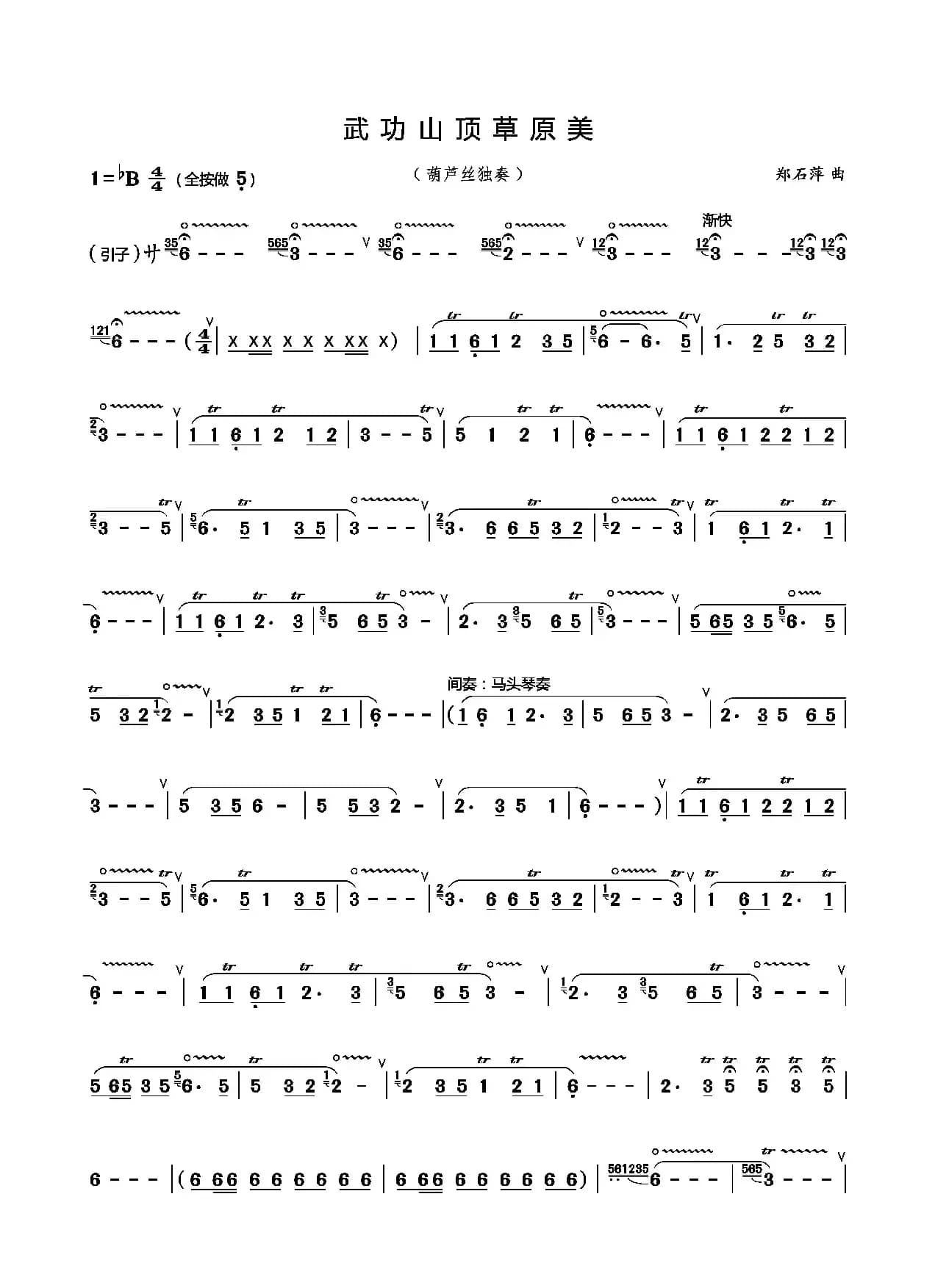 武功山顶草原美（洛河人家制谱版）