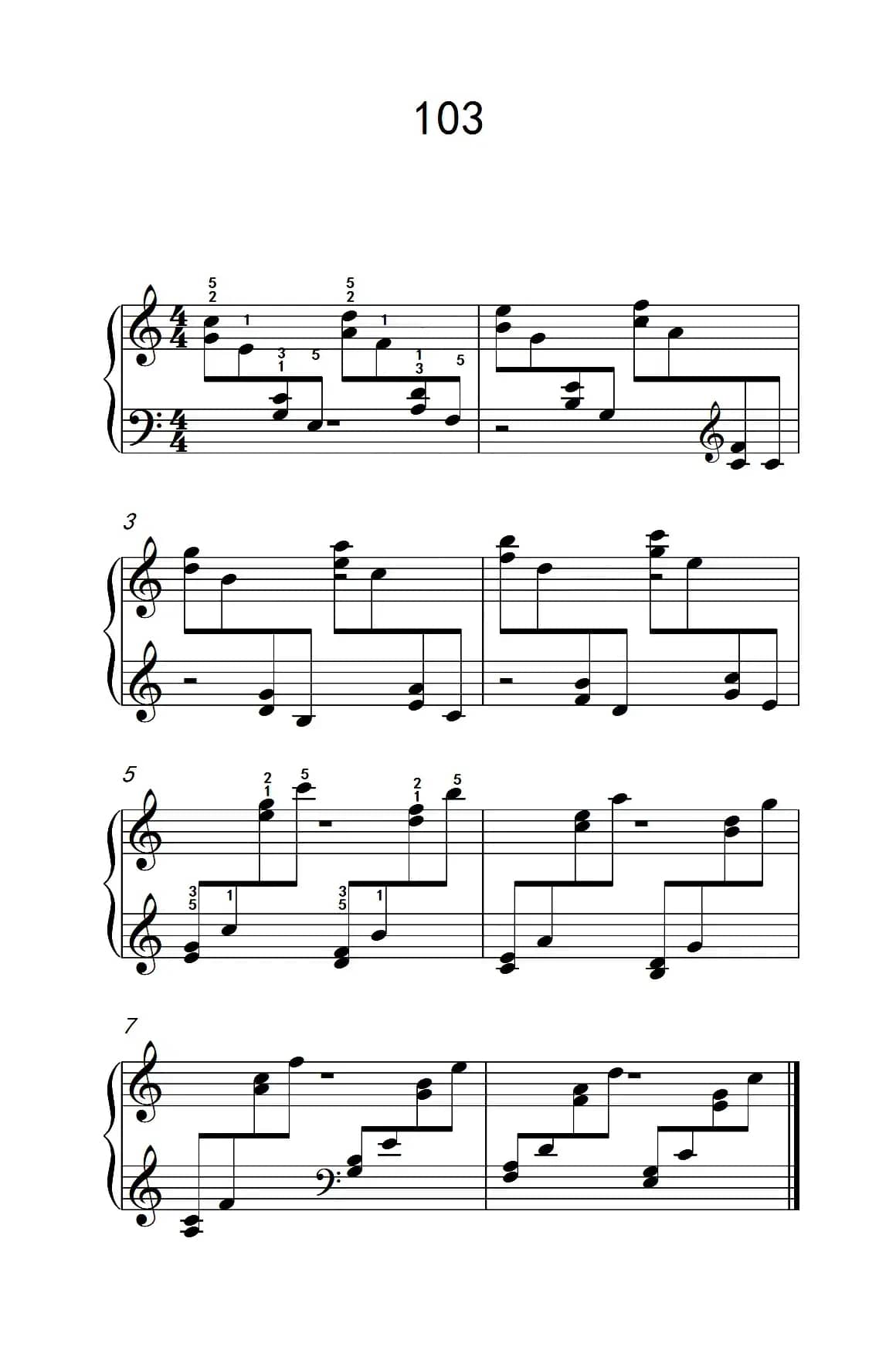 两手交替或交错弹奏的练习 103（儿童钢琴手指练习 2）