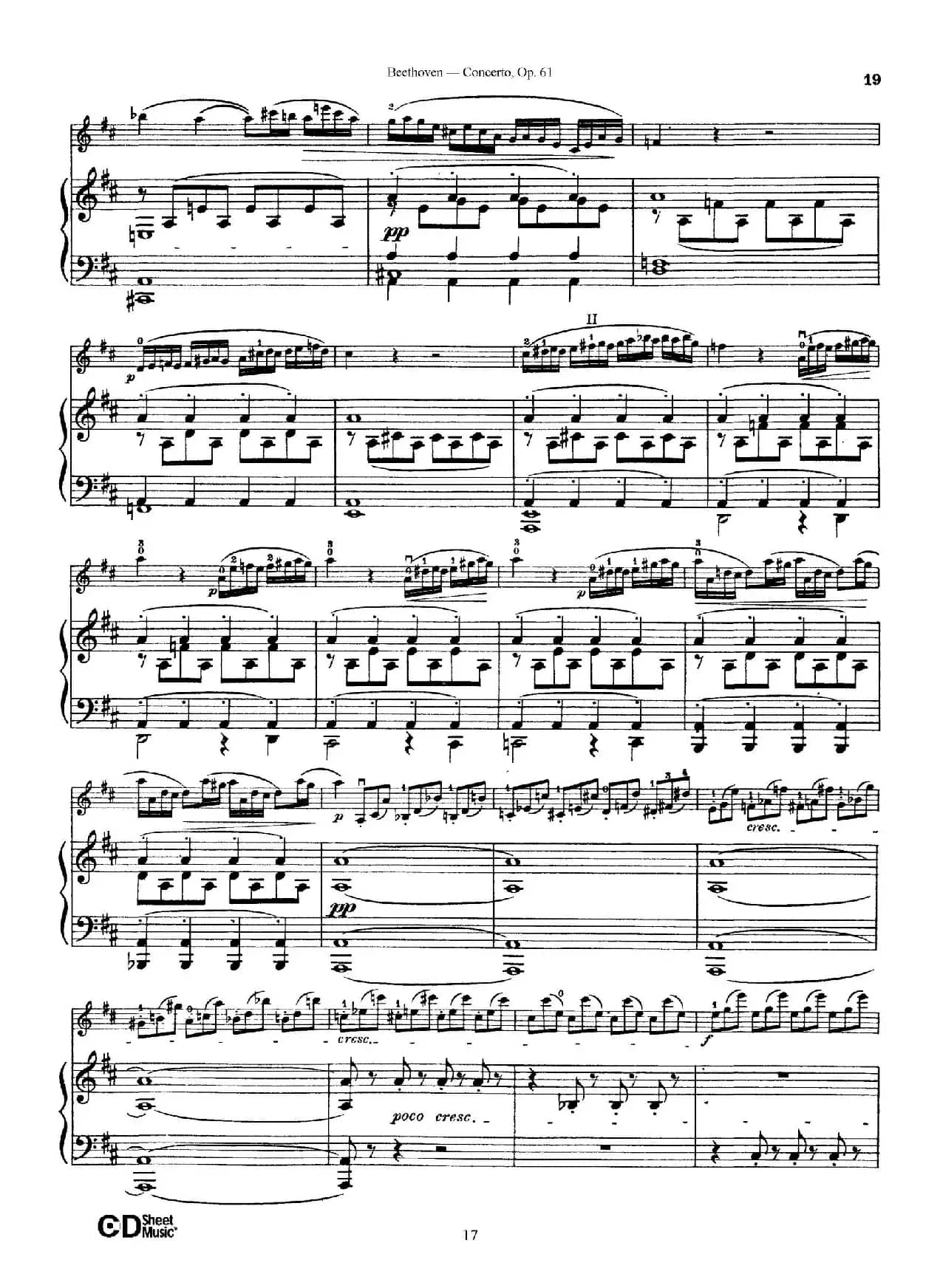 D大调小提琴协奏曲 Op.61（小提琴与钢琴版）