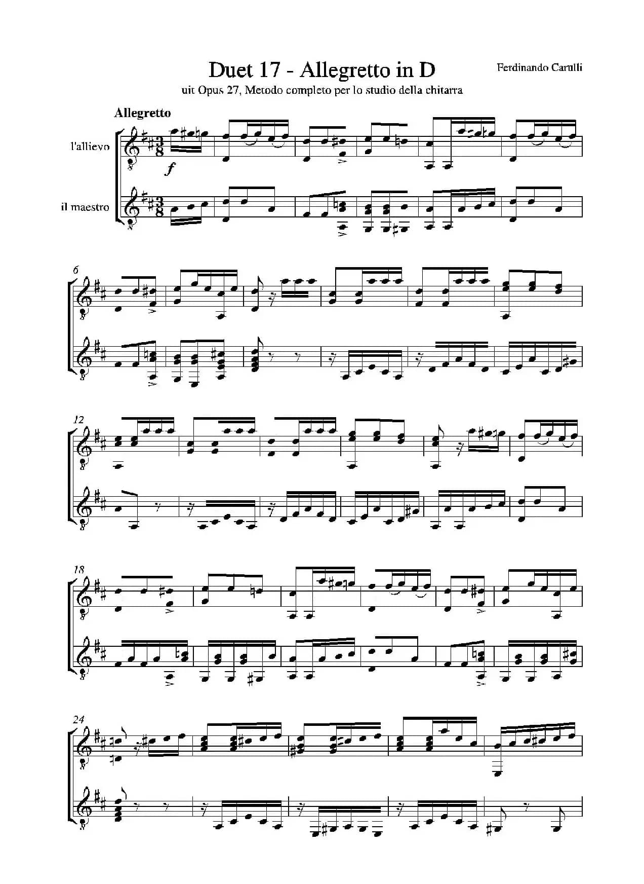 Metodo Completo Op.27-3（古典吉他二重奏练习·17）