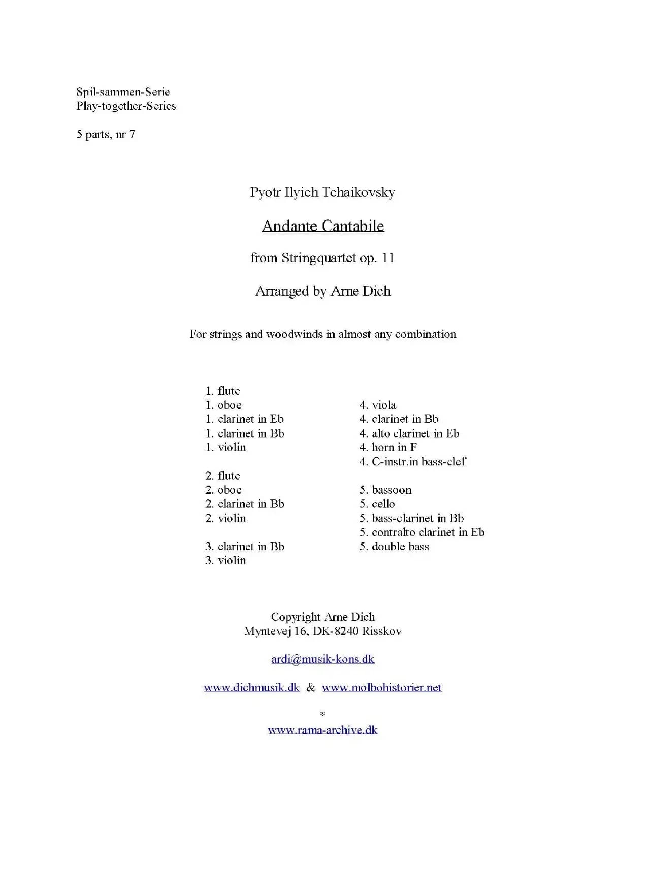 如歌的行板（Andante Cantabile）（五重奏）