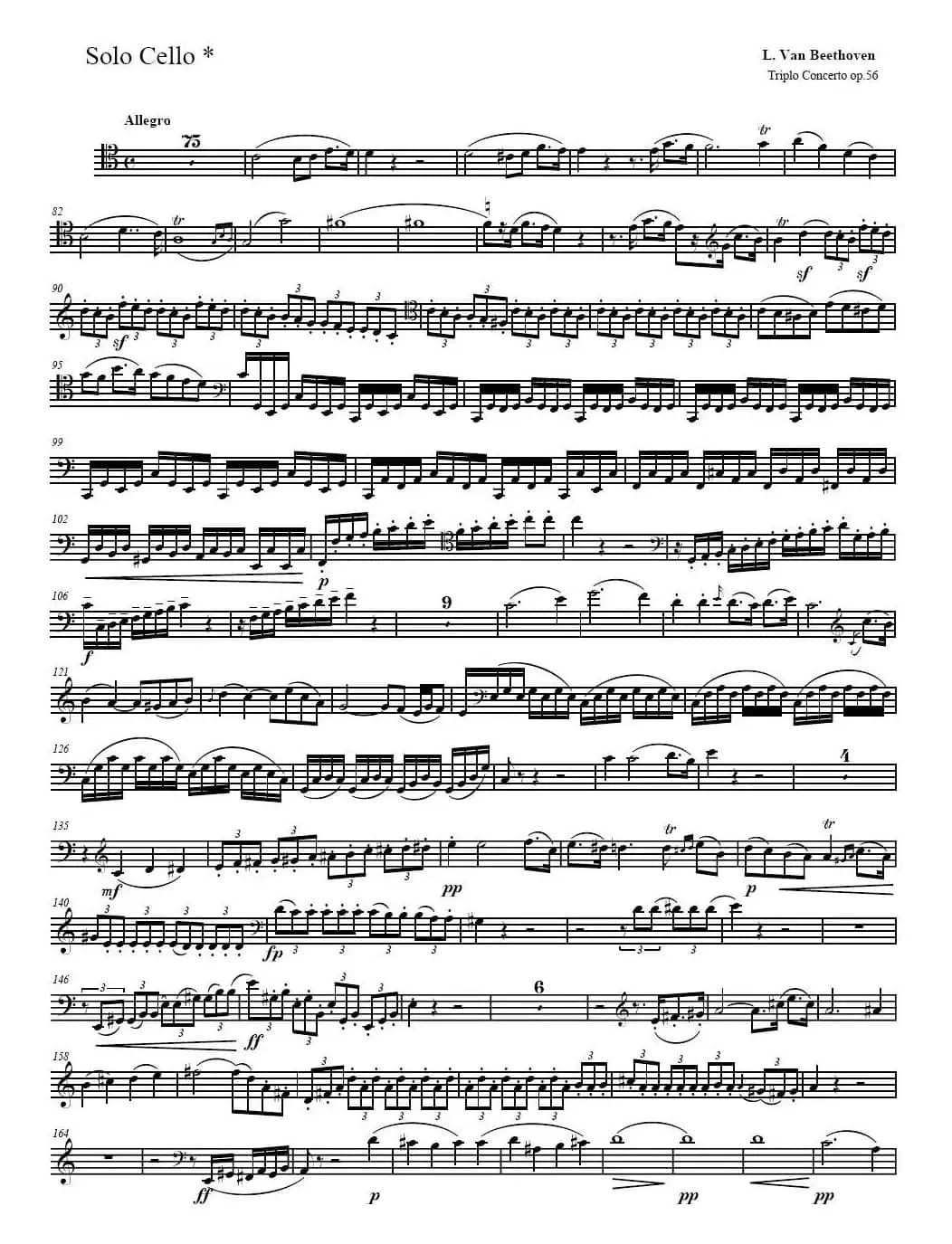 贝多芬  C大调三重协奏曲 第一乐章 作品56（大提琴分谱）