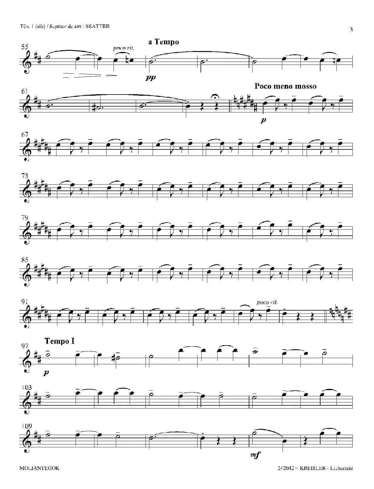 Liebesleid（四重奏、第1、2次中音萨克斯分谱）