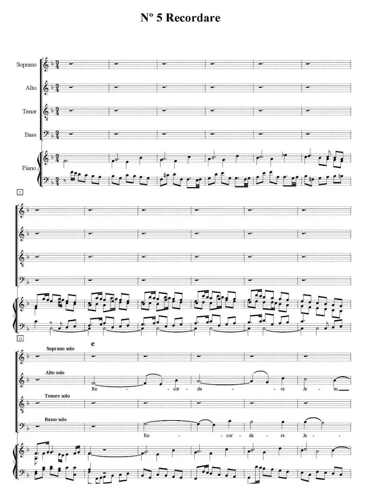 N°5 Recordare（萨克斯四重奏+钢琴伴奏）