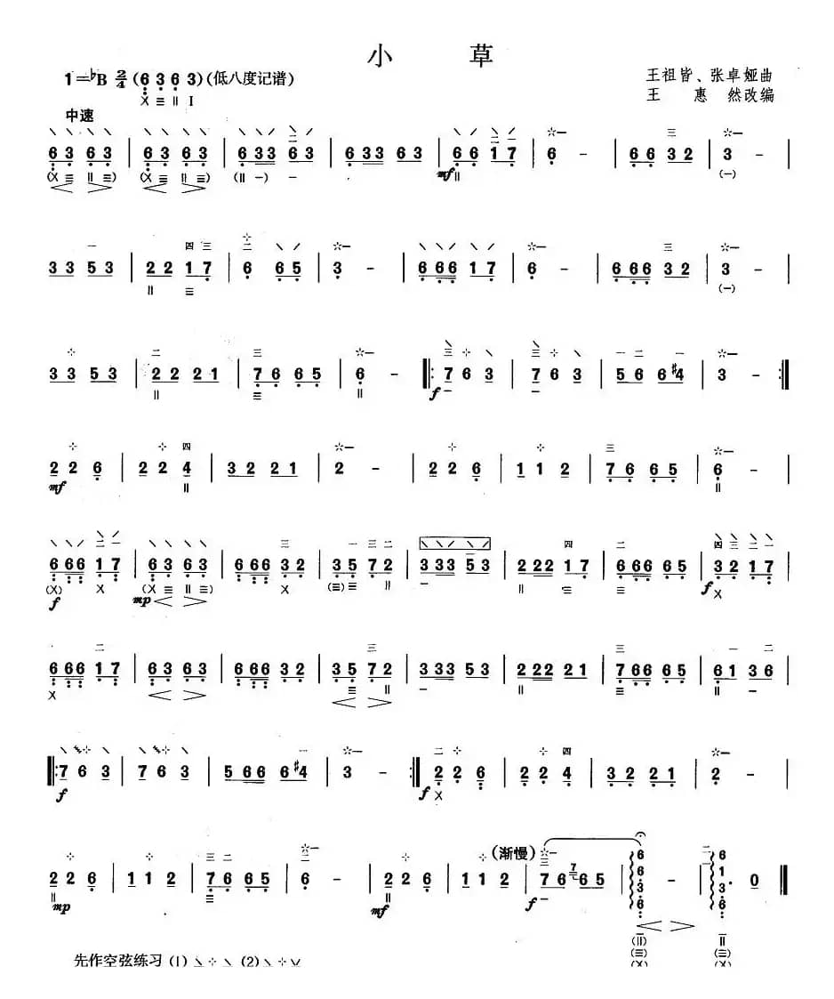 柳琴考级曲目二级：小草