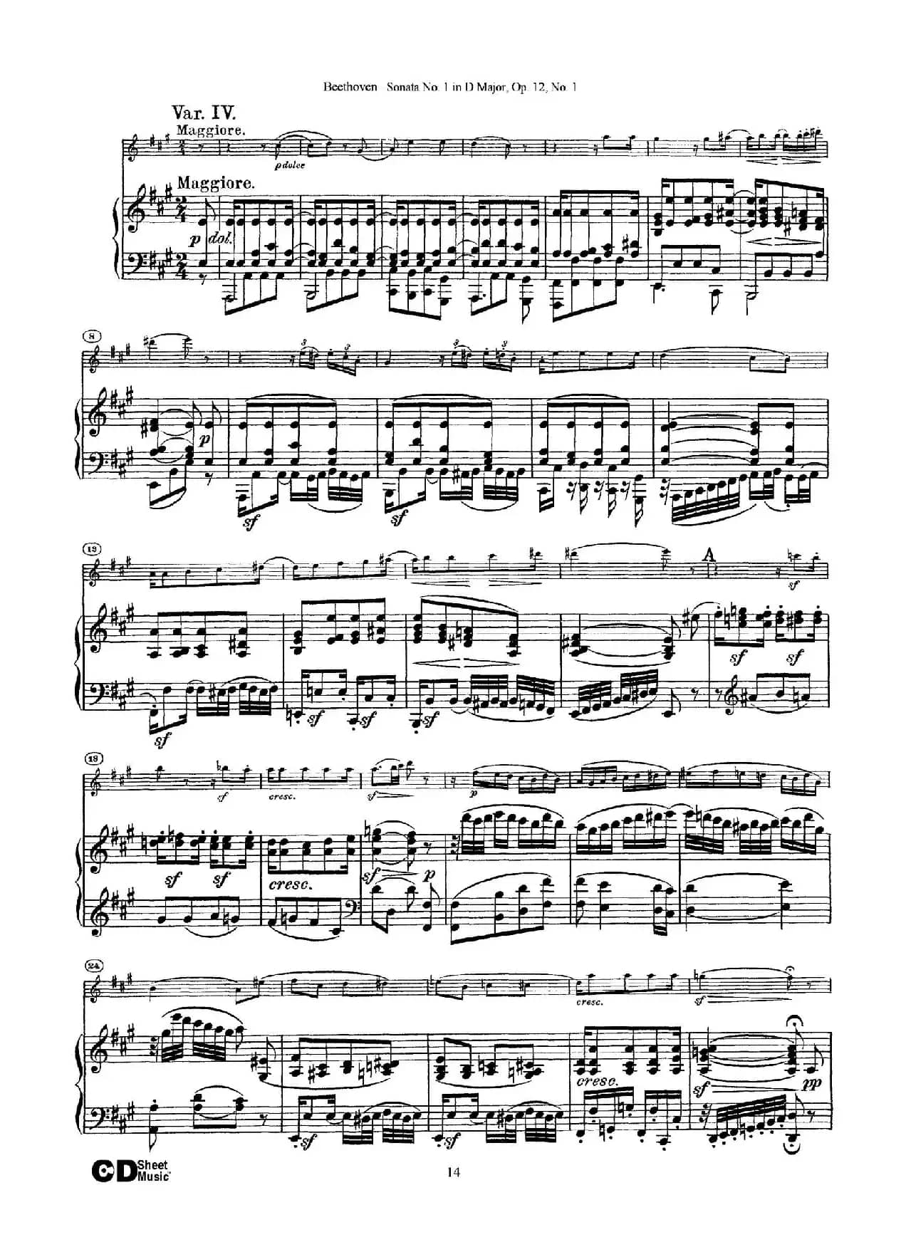 D大调第一小提琴奏鸣曲（Sonata No.1 in D Major Op.12,No.1）（小提琴+钢琴伴奏）