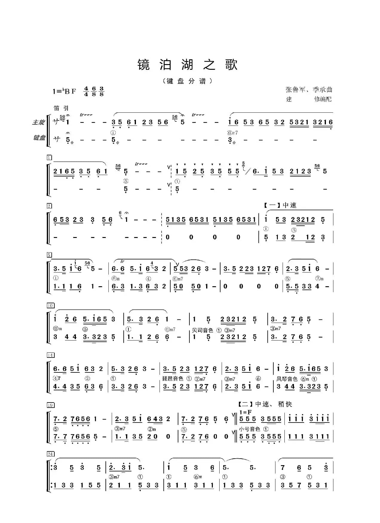 镜泊湖之歌（器乐合奏分谱）