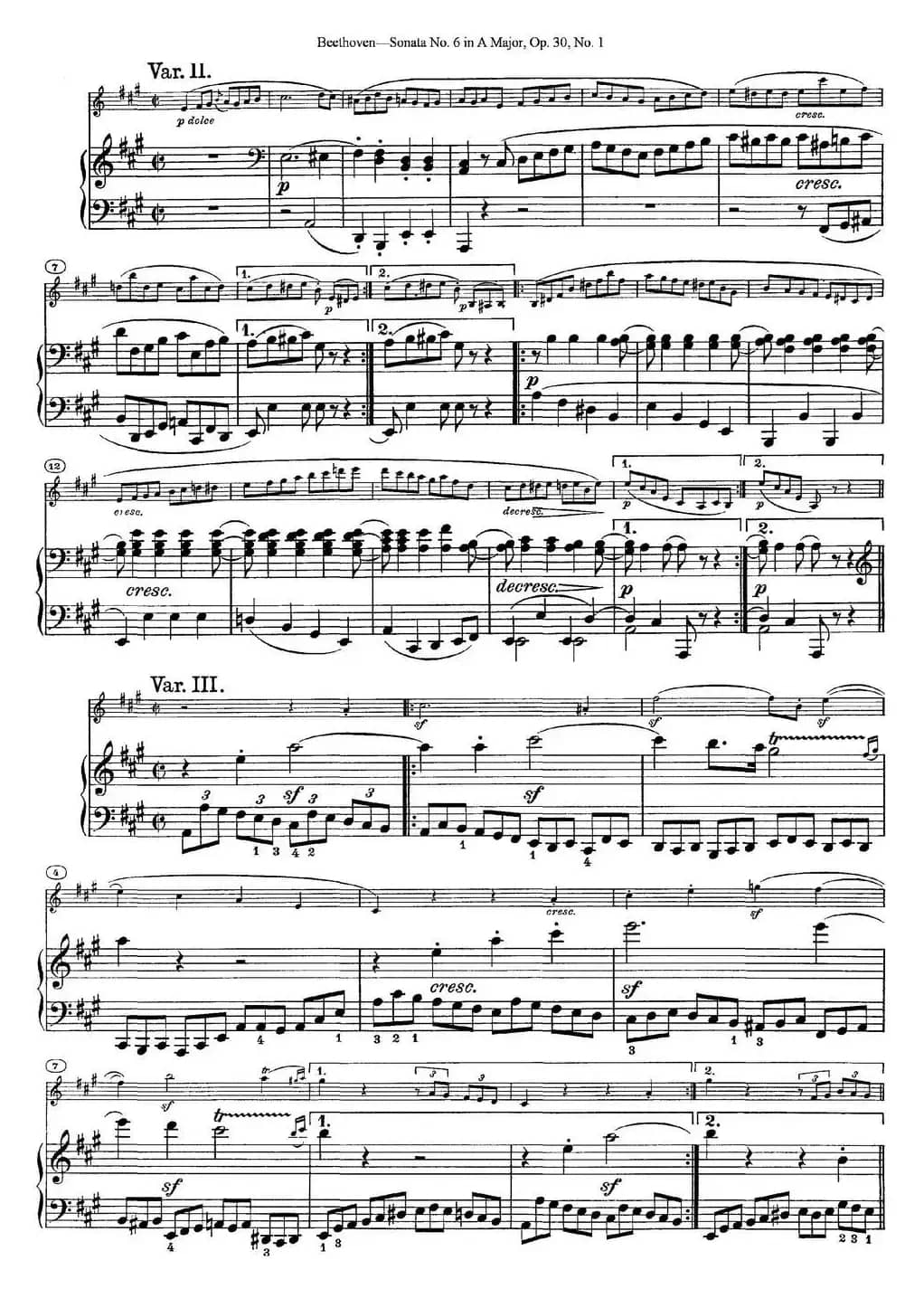 Violin Sonata No.6 in A Major Op.30 No.1（小提琴+钢琴伴奏）