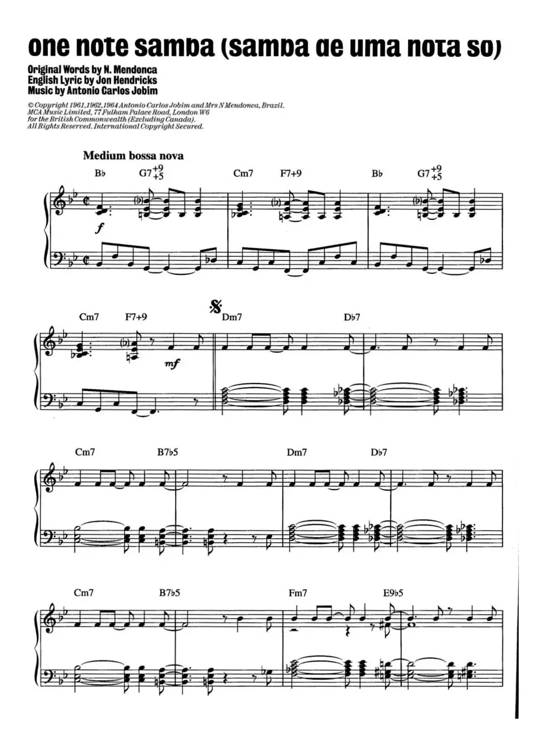 One Note Samba（samba de uma nota so）（爵士钢琴酒吧独奏钢琴谱）