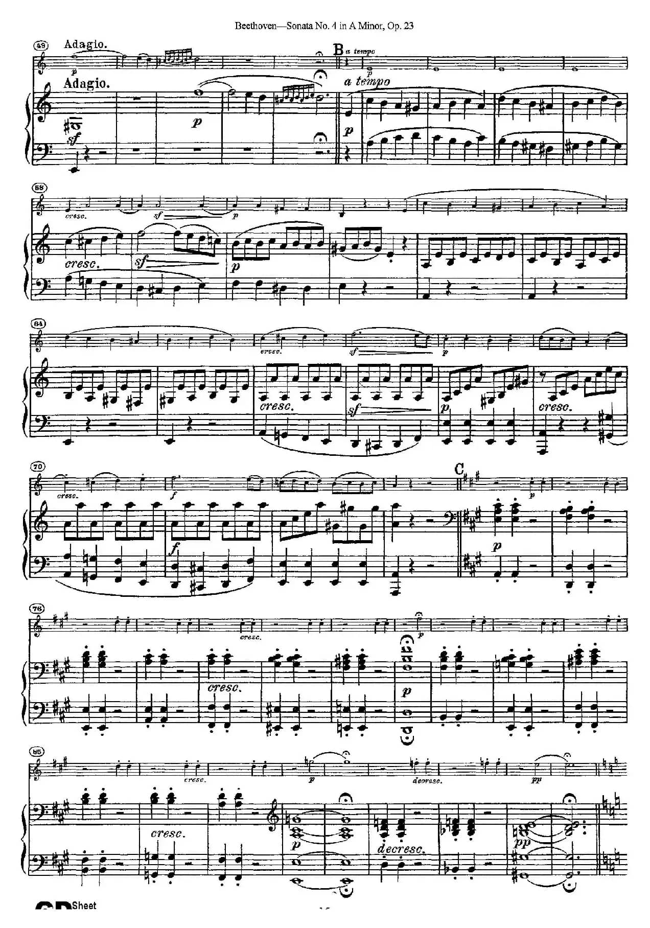 Violin Sonata No.4 in A Minor Op.23（小提琴+钢琴伴奏）