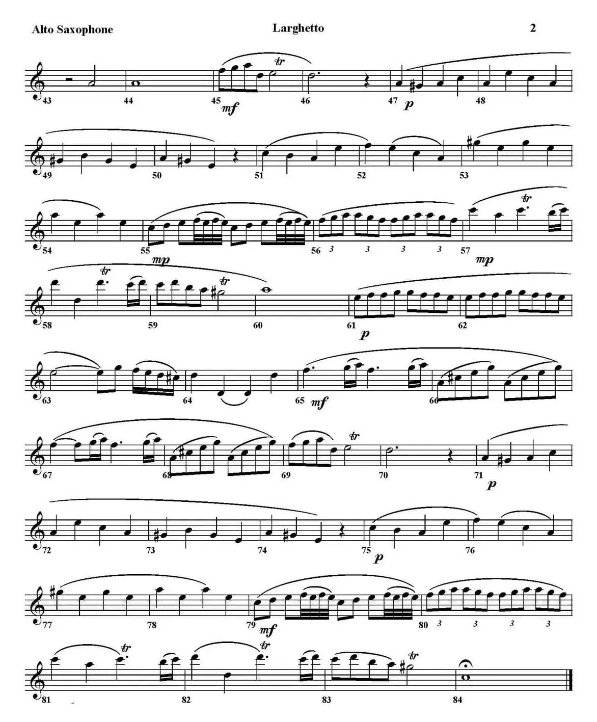 LARGHETTO（四重奏·中音萨克斯分谱）