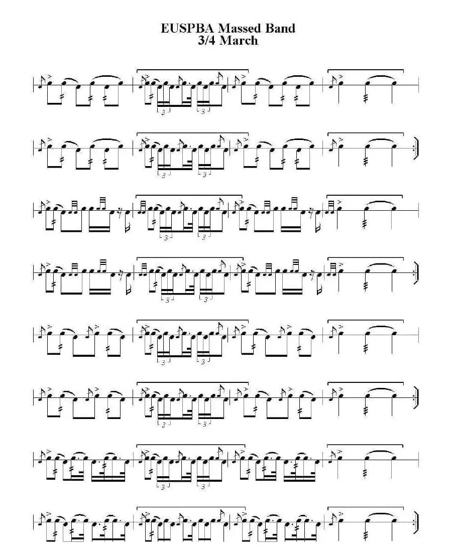 EUSPBA Massed Band 3/4 March（行进乐队3/4拍鼓谱）