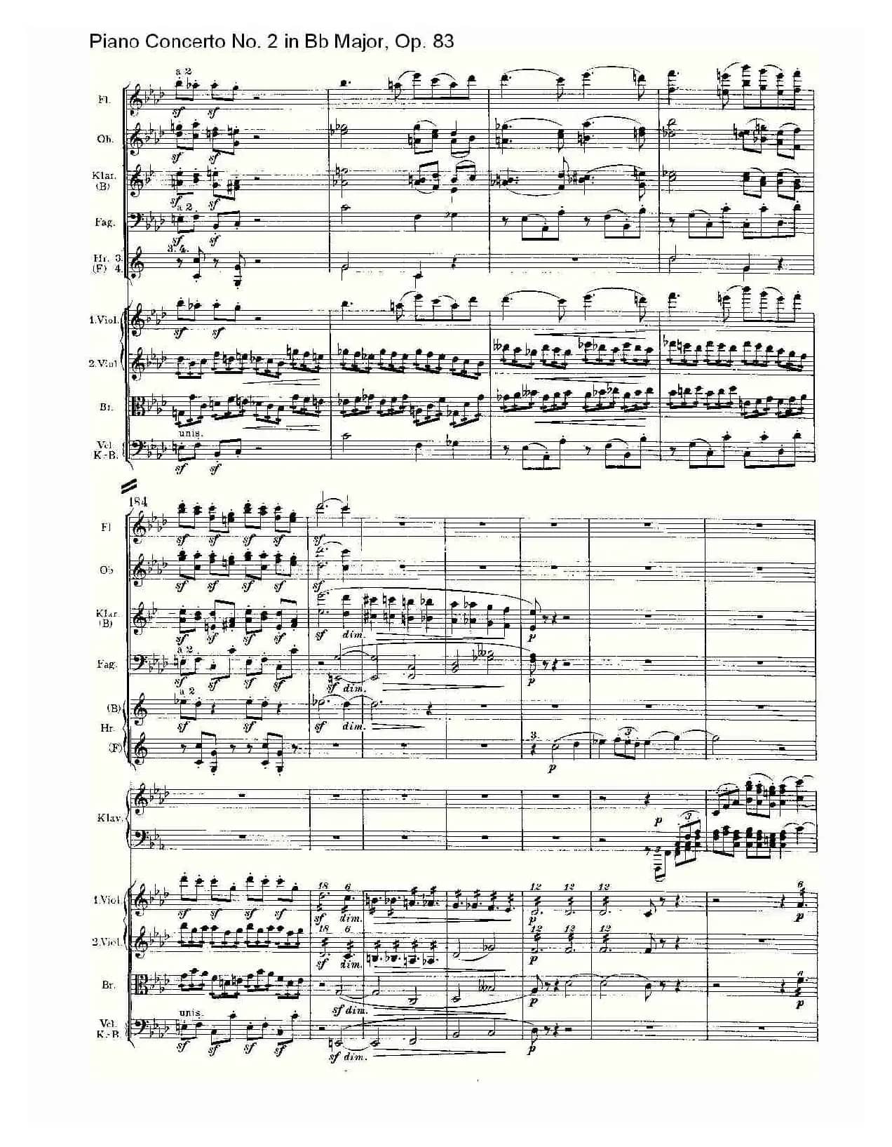 Bb大调钢琴第二协奏曲, Op.83第一乐章（一）