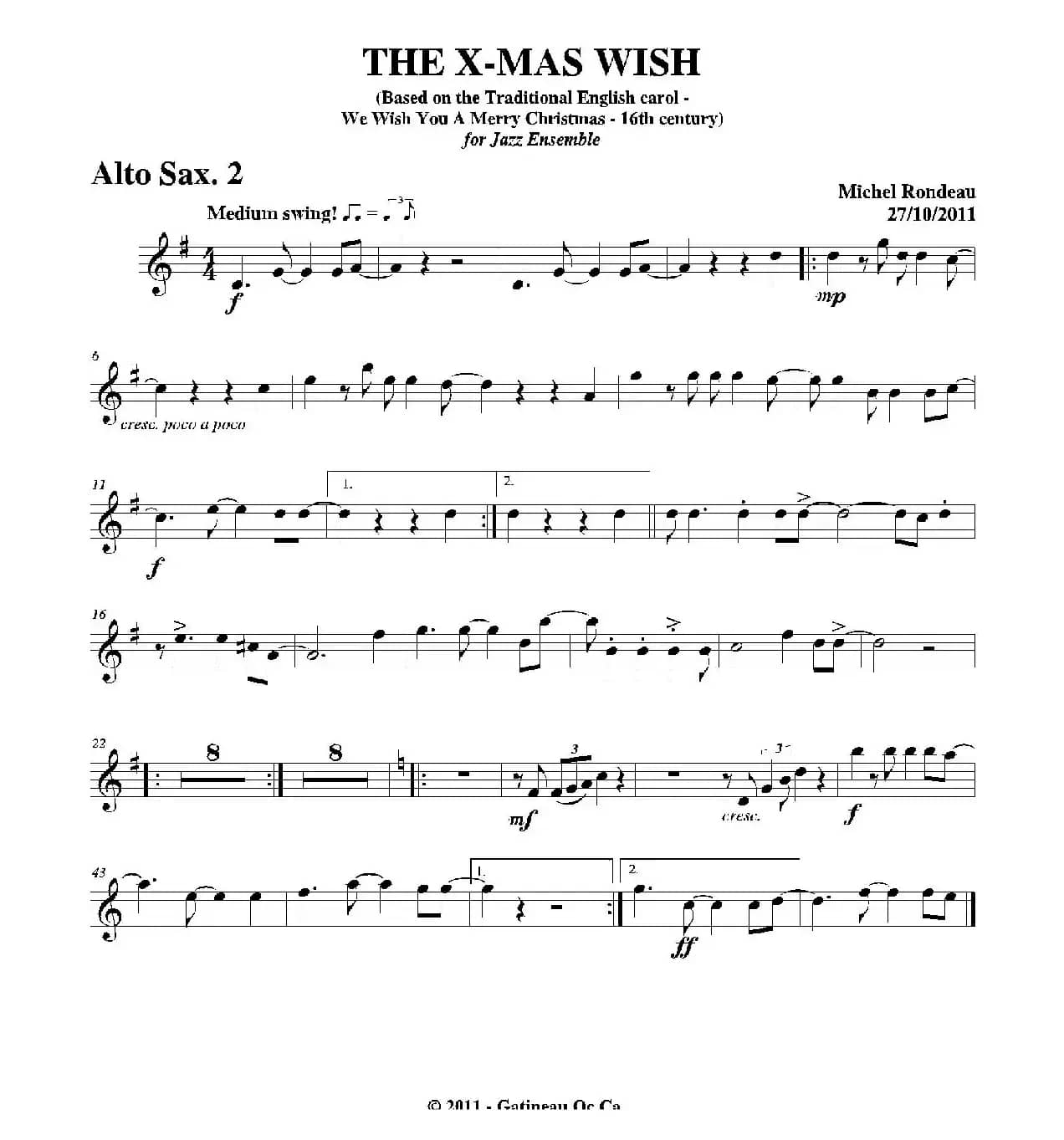 THE X-MAS WISH（第二中音萨克斯分谱）