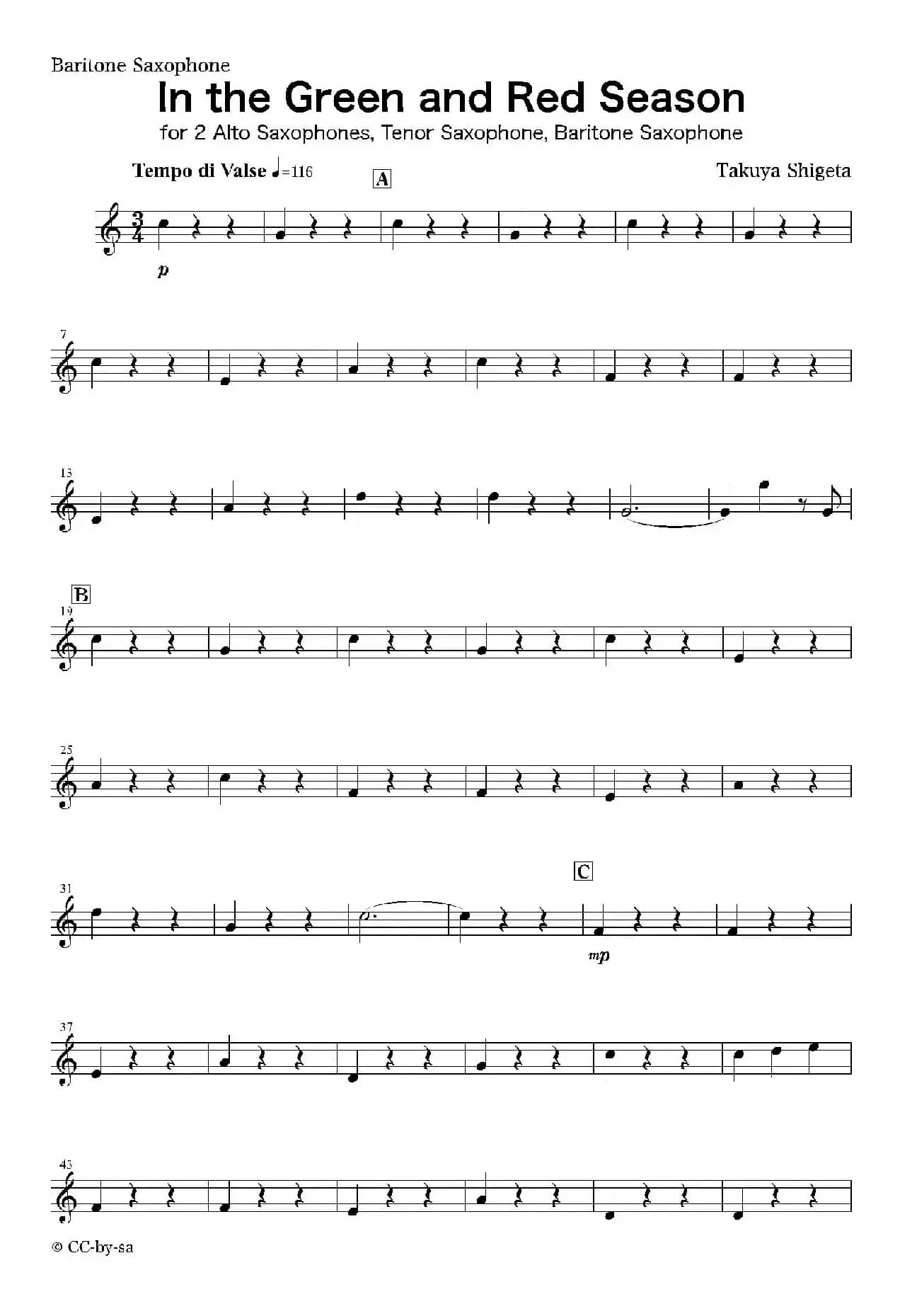 In the Green and Red Season（上低中音萨克斯分谱）