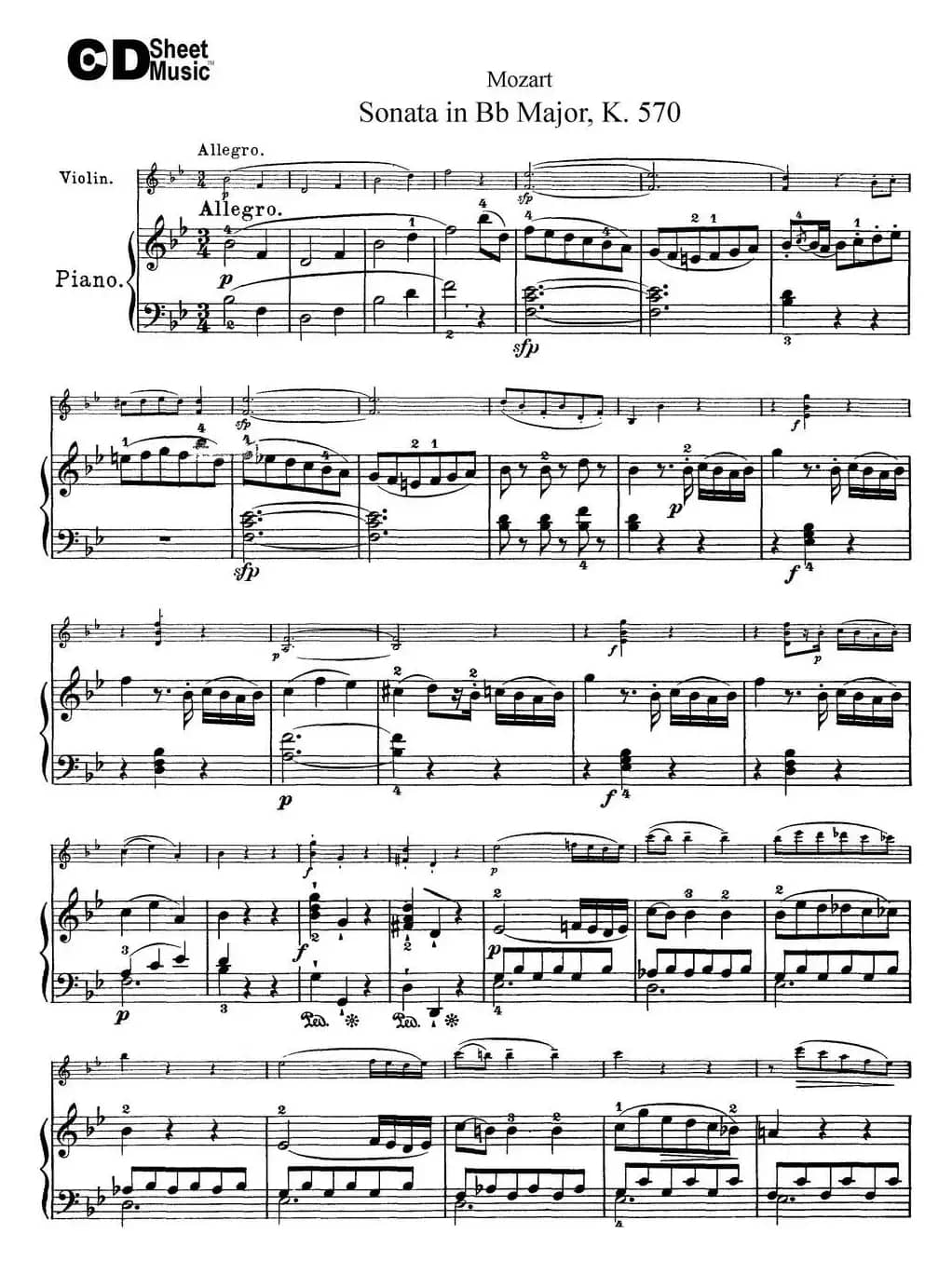 Violin Sonata in Bb Major K.570（小提琴+钢琴伴奏）