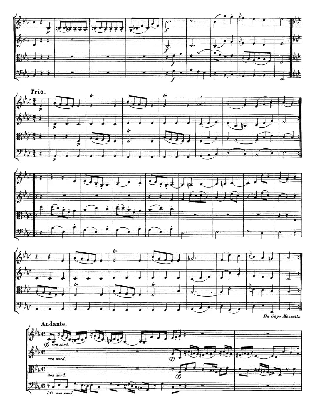 Mozart《Quartet No.11 in Eb Major,K.171》（总谱）