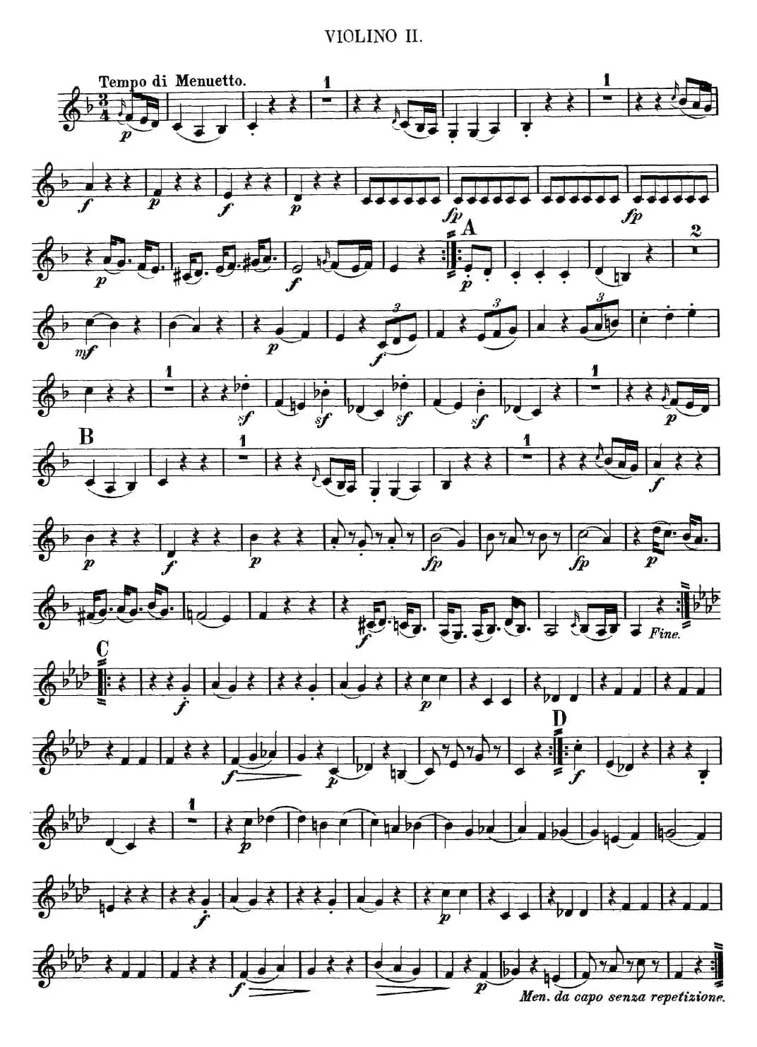 Mozart《Quartet No.5 in F Major,K.158》（Violin 2分谱）