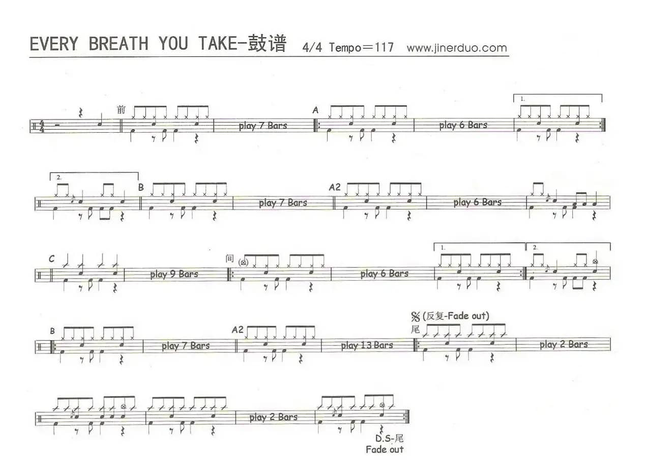 Every Breath You Take（架子鼓谱）