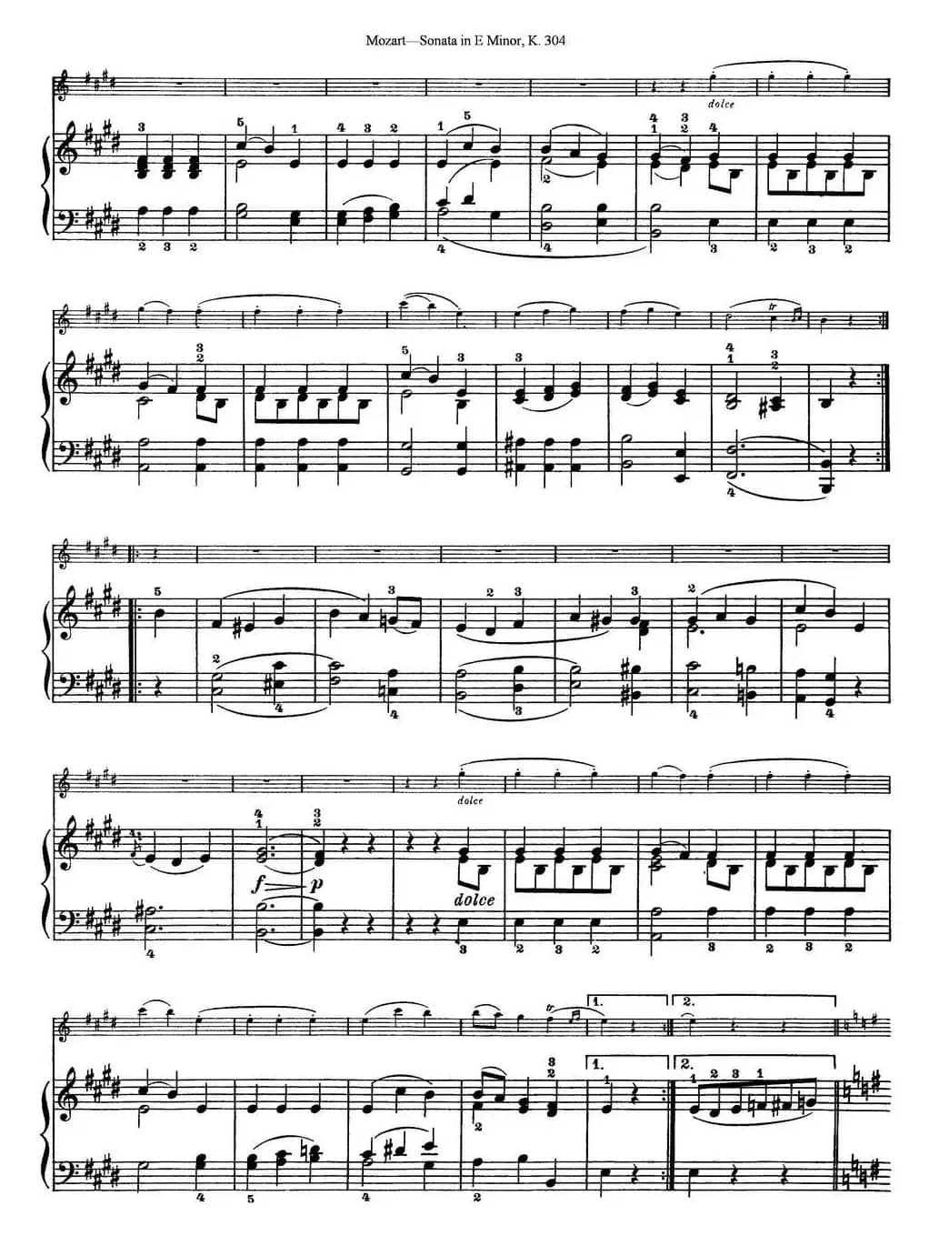 Violin Sonata in E Minor K.304（小提琴+钢琴伴奏）