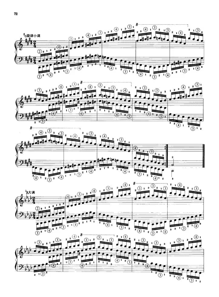 钢琴音阶练习：反向四个八度