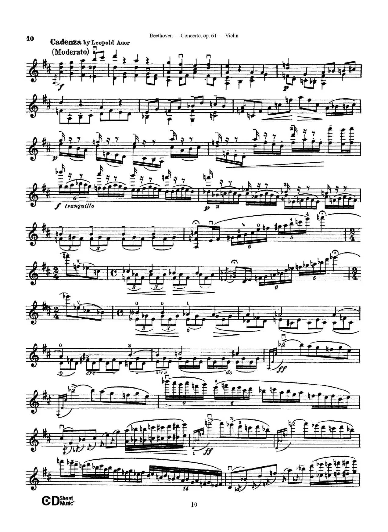 D大调小提琴协奏曲 Op.61（小提琴与钢琴版）