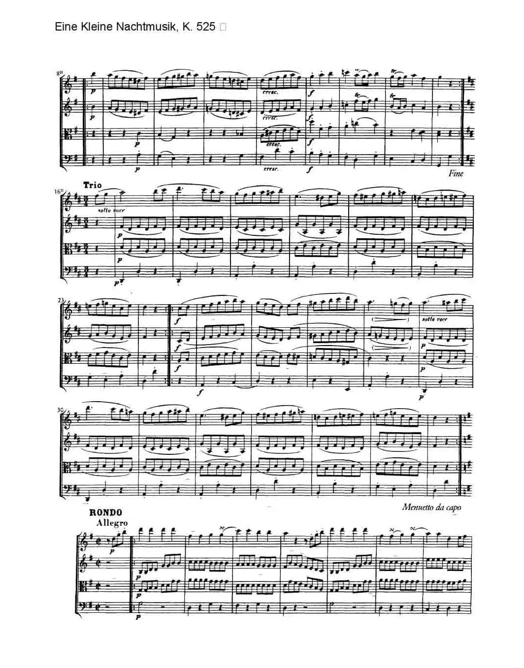 G大调弦乐小夜曲 第一乐章（莫扎特K525弦乐重奏总谱）