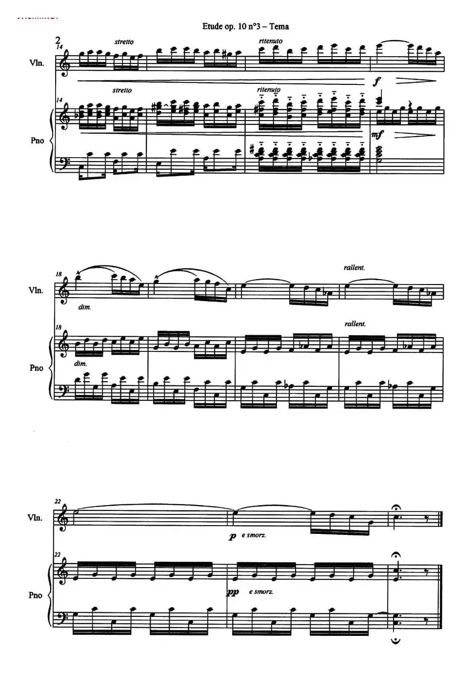 Etude Op.10 No.3-Tema（离别曲）（小提琴+钢琴伴奏）