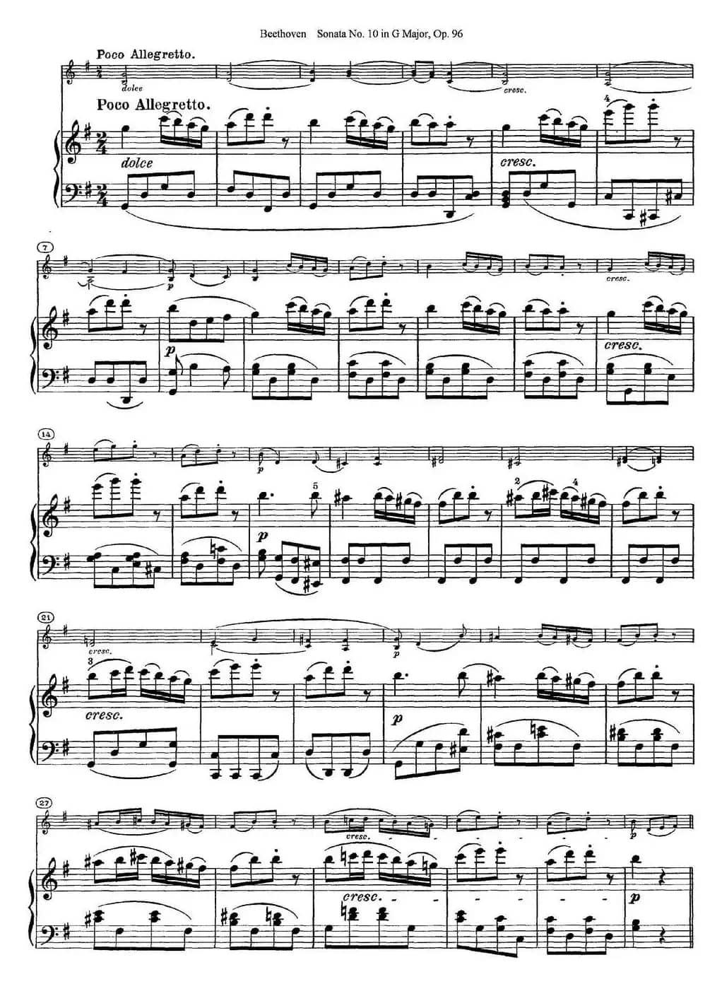 Violin Sonata No.10 in G Major Op.96（小提琴+钢琴伴奏）