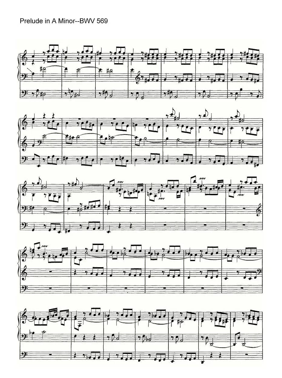 Prelude in A Minor--BWV 569（管风琴谱）