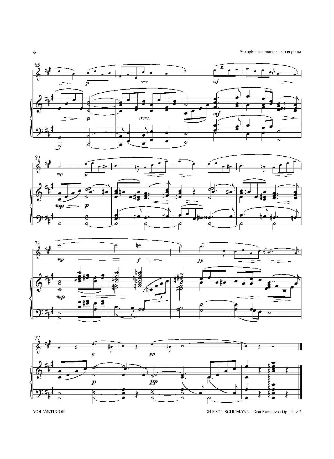 三首浪漫曲 Op.94（高音萨克斯+钢琴伴奏）