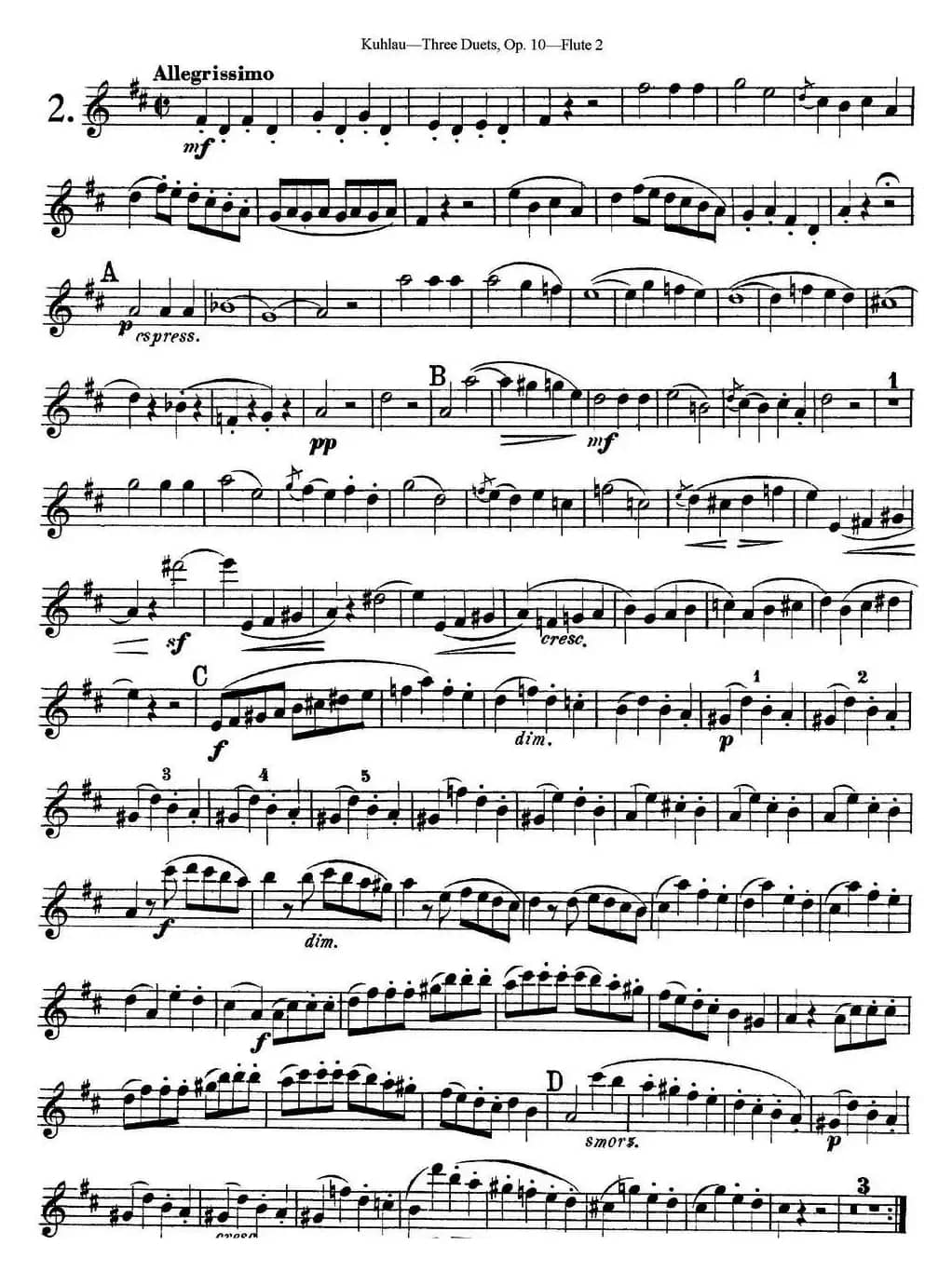库劳长笛二重奏练习曲Op.10——Flute 2（No.2）