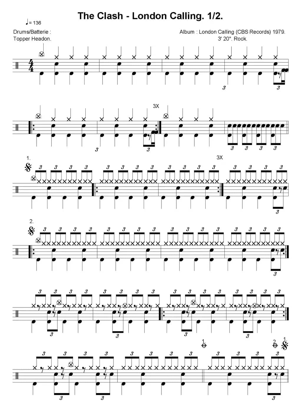 爵士鼓谱：Clash - London calling