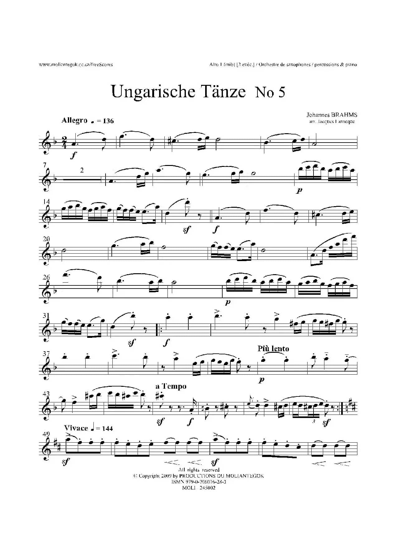 Ungarische Tnze No 5（十五重奏​Alt.1-2-3​分谱）