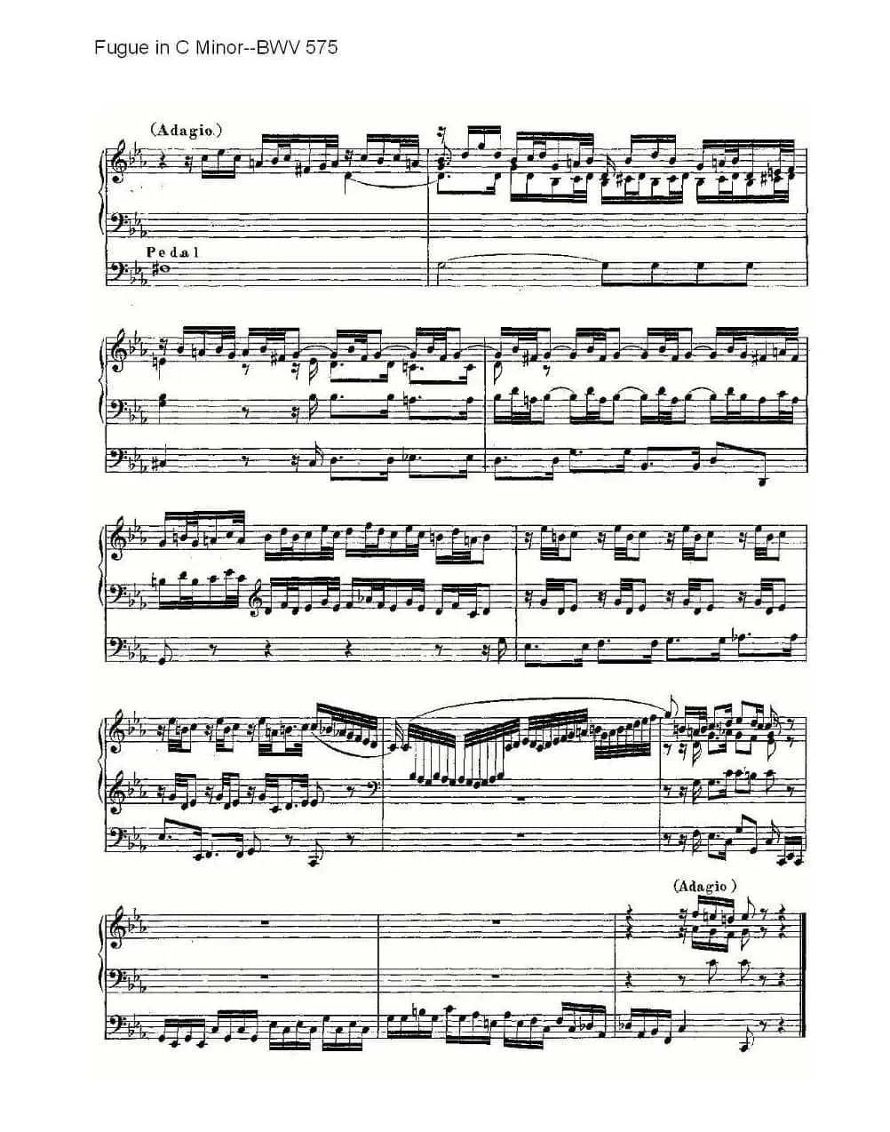  Fugue in C Minor--BWV 575 （管风琴谱）