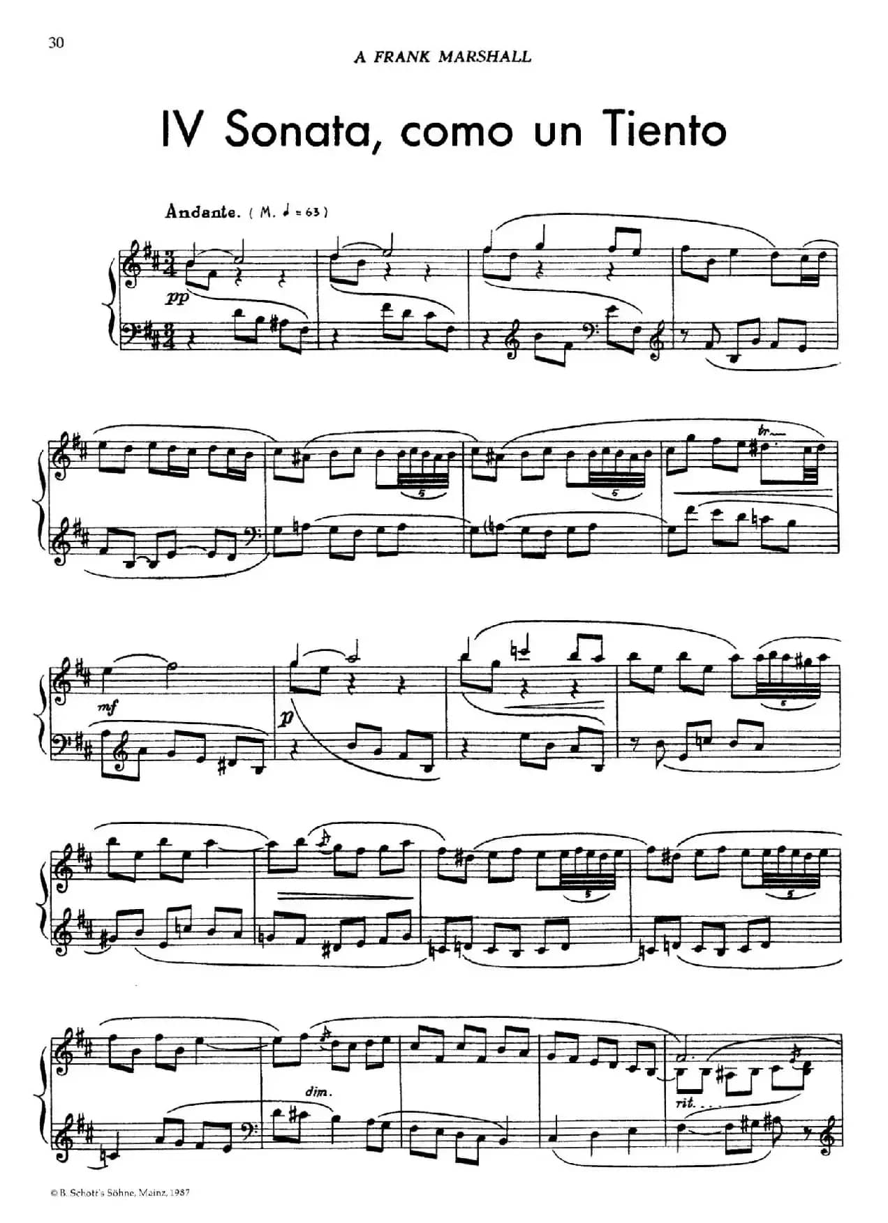 5首卡斯蒂利亚奏鸣曲（Ⅳ Sonata,como un Tiento）