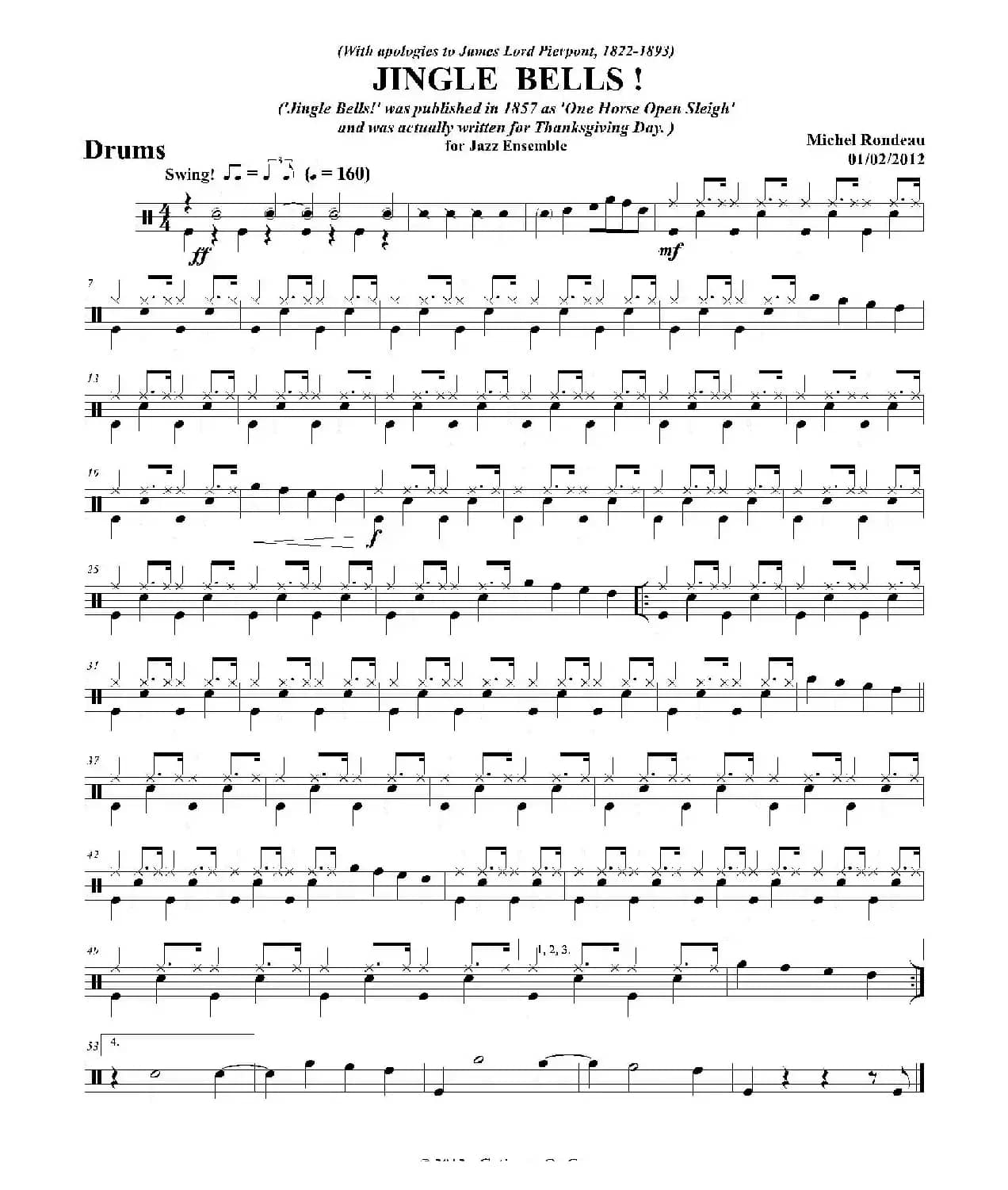 JINGLE BELLS！（爵士鼓分谱）