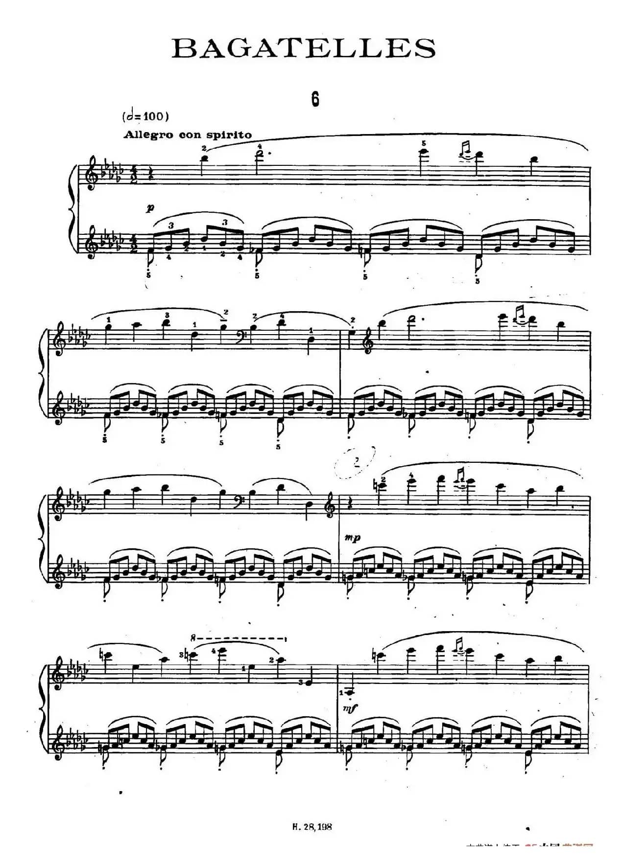 Ten Bagatelles Op.5（10首小品·6. 降G大调）