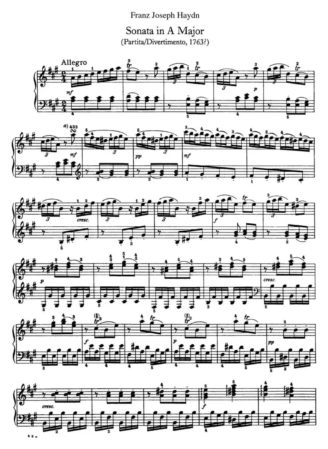 海顿 钢琴奏鸣曲 Hob XVI 5 Divertimento A major