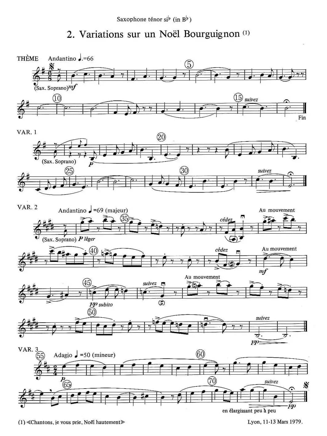 jean Bouvard 编写的6首萨克斯四重奏（次中音萨克斯分谱）