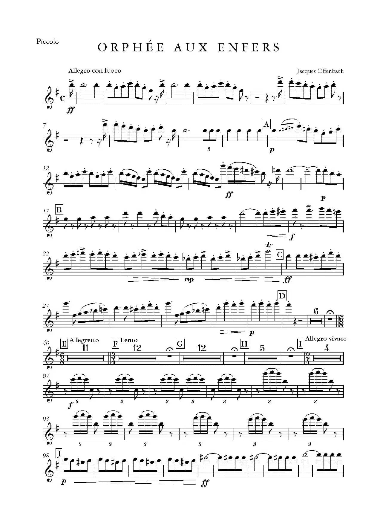 天堂与地狱序曲（管弦乐长笛分谱）