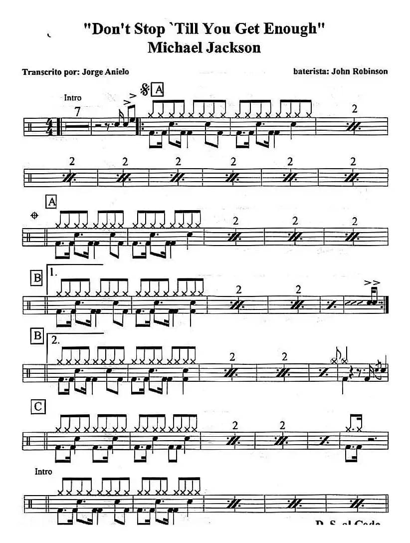 爵士鼓谱：Michael Jackson - Don't stop 'till you get enough