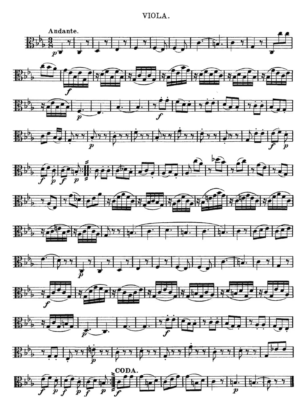 Mozart《Quartet No.4 in C Major,K.157》（Viola分谱）