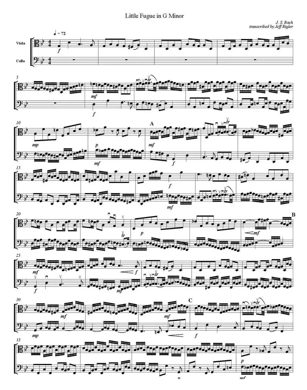 Little Fugue in G Minor（G小调小赋格曲、中提琴+大提琴）