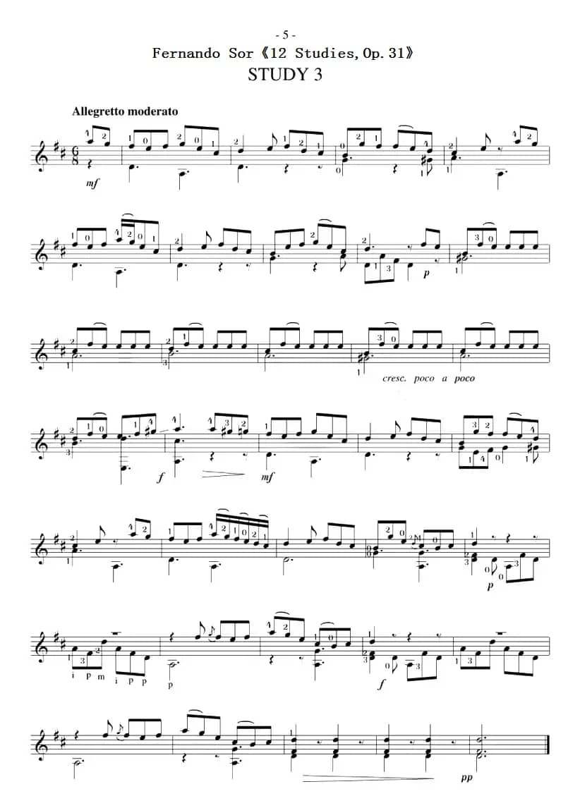 Fernando Sor《12 Studies,Op.31》（STUDY 3）