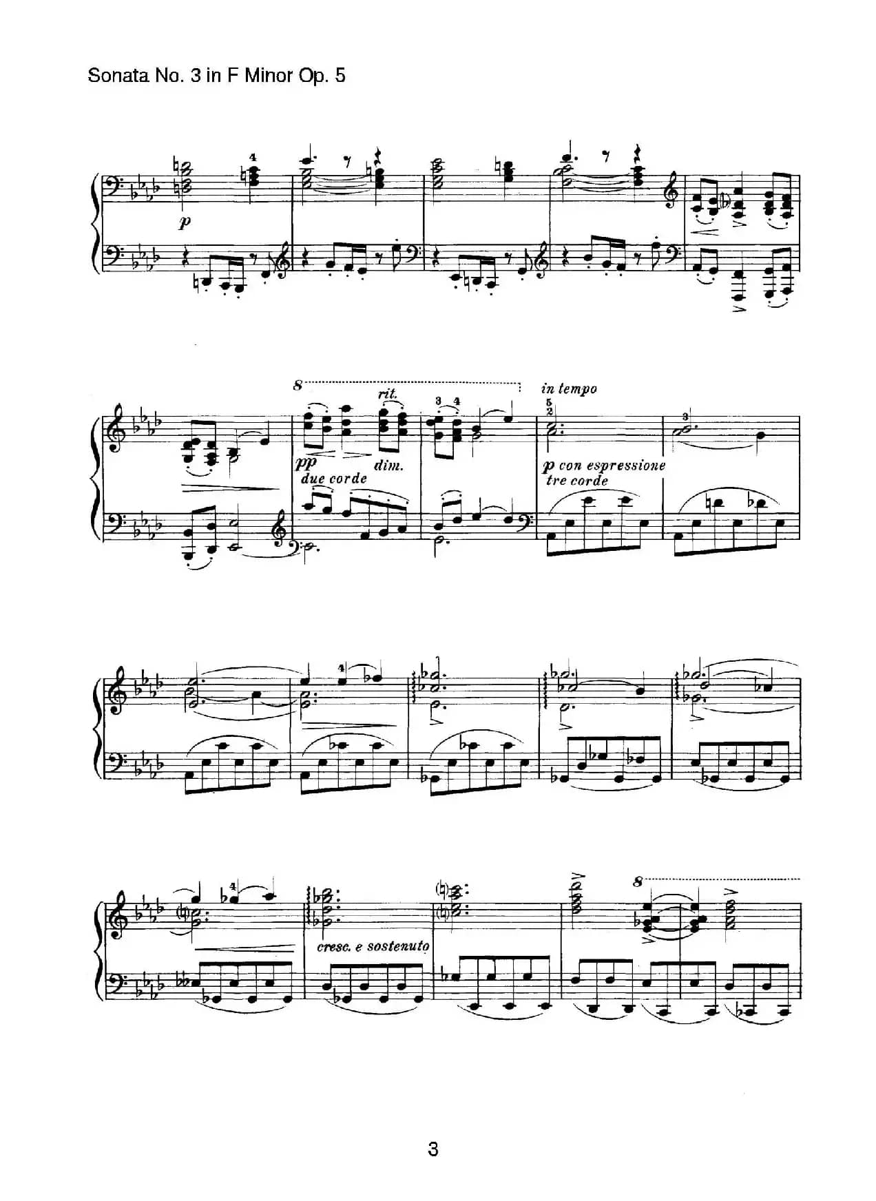 Piano Sonata No.3 in f Minor Op.5（f小调第三钢琴奏鸣曲）