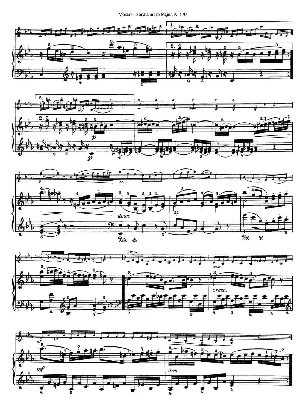 Violin Sonata in Bb Major K.570（小提琴+钢琴伴奏）
