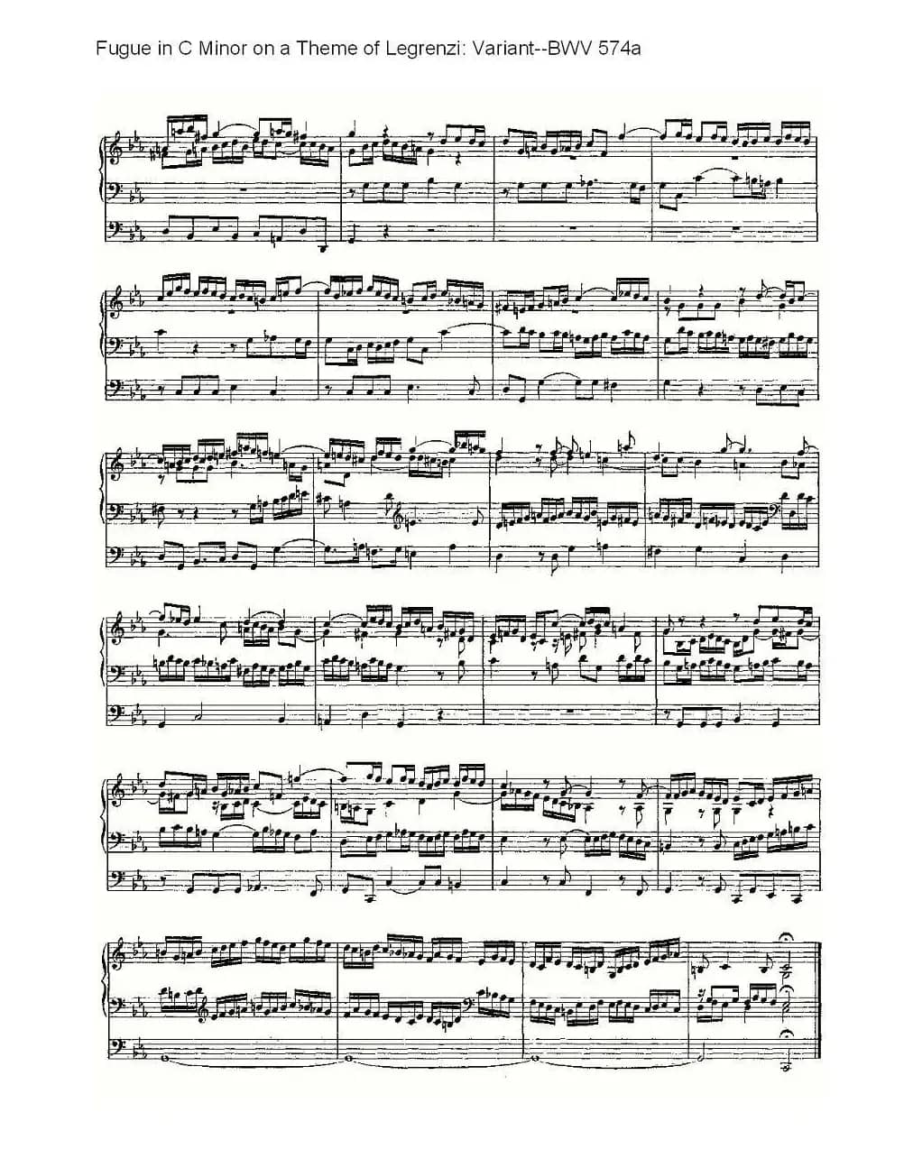 Fugue in C Minor on a Theme of Legrenzi: Variant--BWV 574a （管风琴谱）