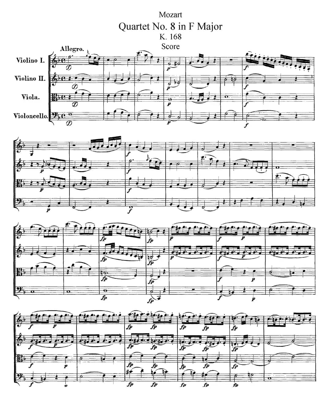 Mozart《Quartet No.8 in F Major,K.168》（总谱）