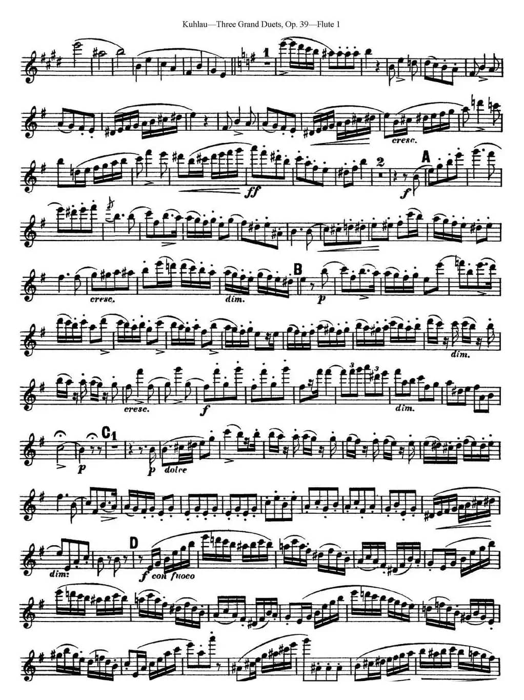 库劳长笛二重奏大练习曲Op.39——Flute 1（No.1）